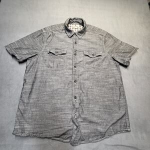Woolrich Shirt Mens L Gray Button Up Short Sleeve Pockets